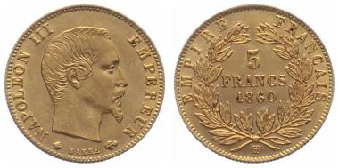Frankreich 5 Francs 1860 BB - Napoleon III.